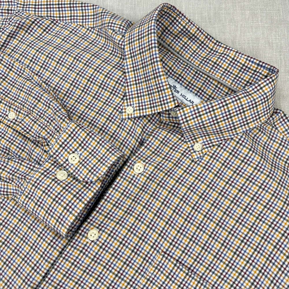 Peter Millar Crown Button Down Shirt Mens L Multicolor Check Long Sleeve Stretch